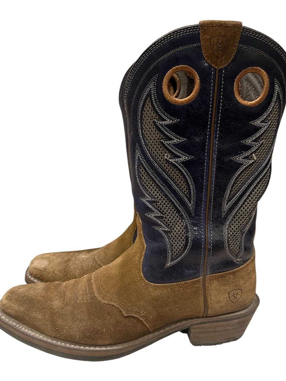Ariat Brown Suede & Navy Western Pull-On Boots